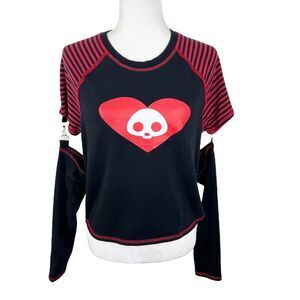 Skelanimals Shirt Women Extra Large Black Red Skull Heart Detachable Sleeve Rare